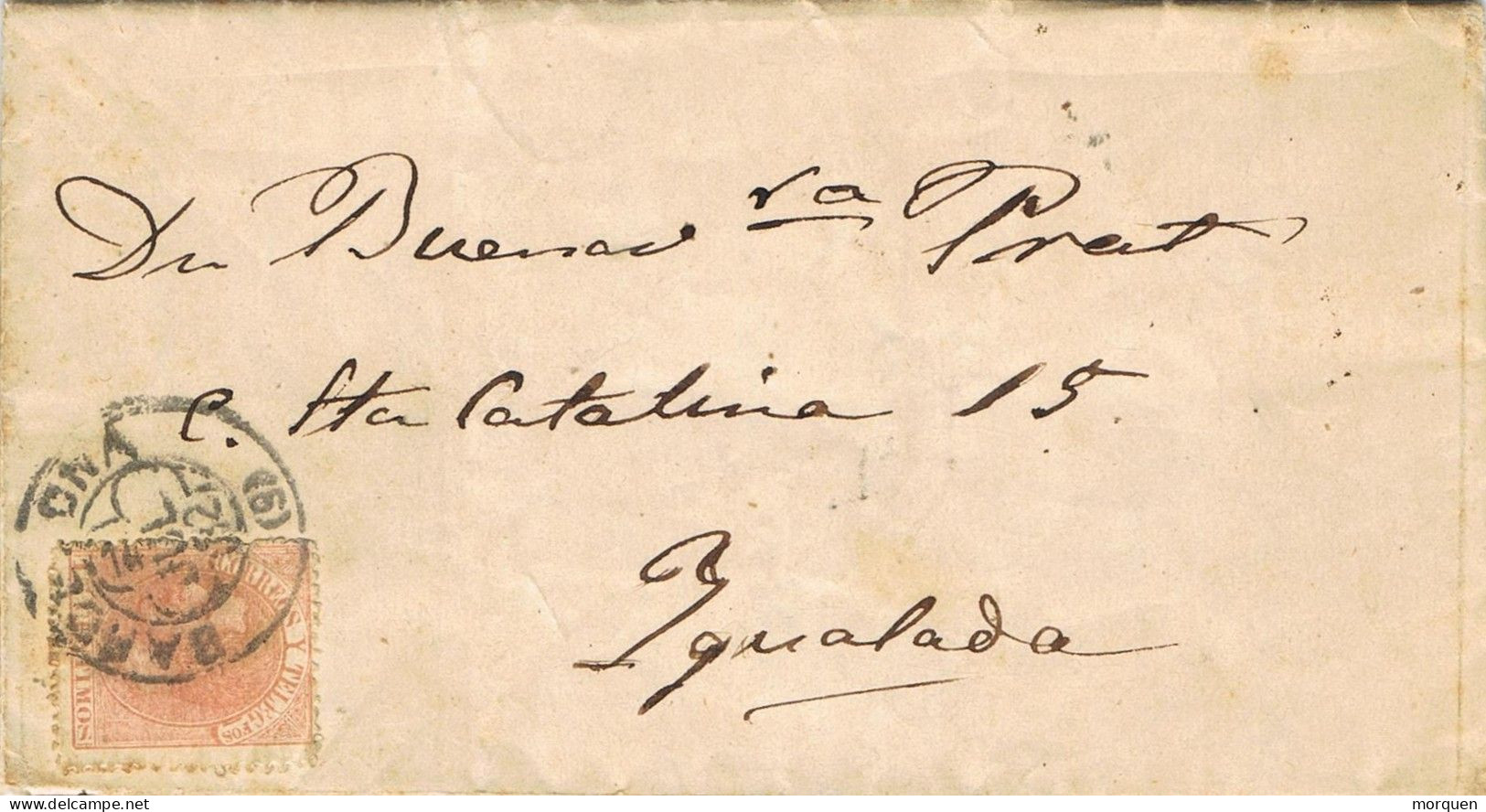 49566. Carta Entera BARCELONA 1882, Fechador Trebol, Alfonso XII, Circulada A Igualada - Cartas & Documentos