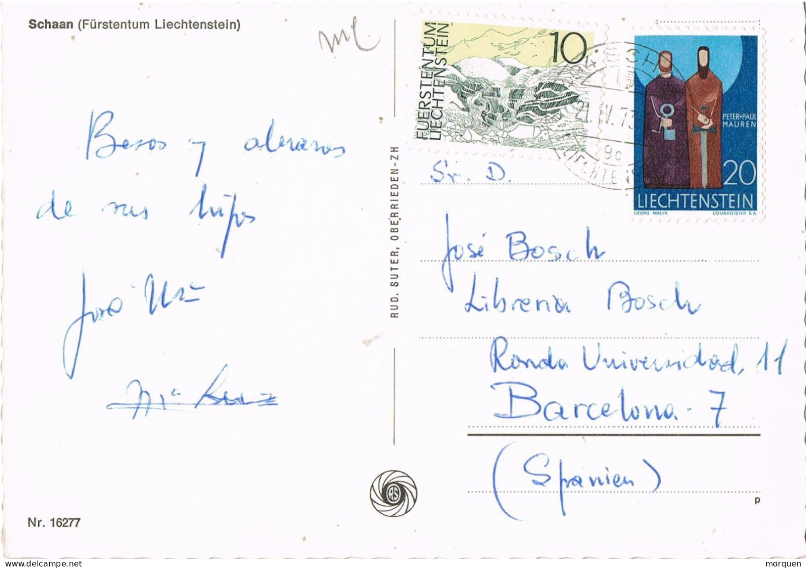 49568. Postal SCHAAN (Liechtenstein) 1973 Tp Barcelona, Spain. Vistas De Liechtenstein - Cartas & Documentos