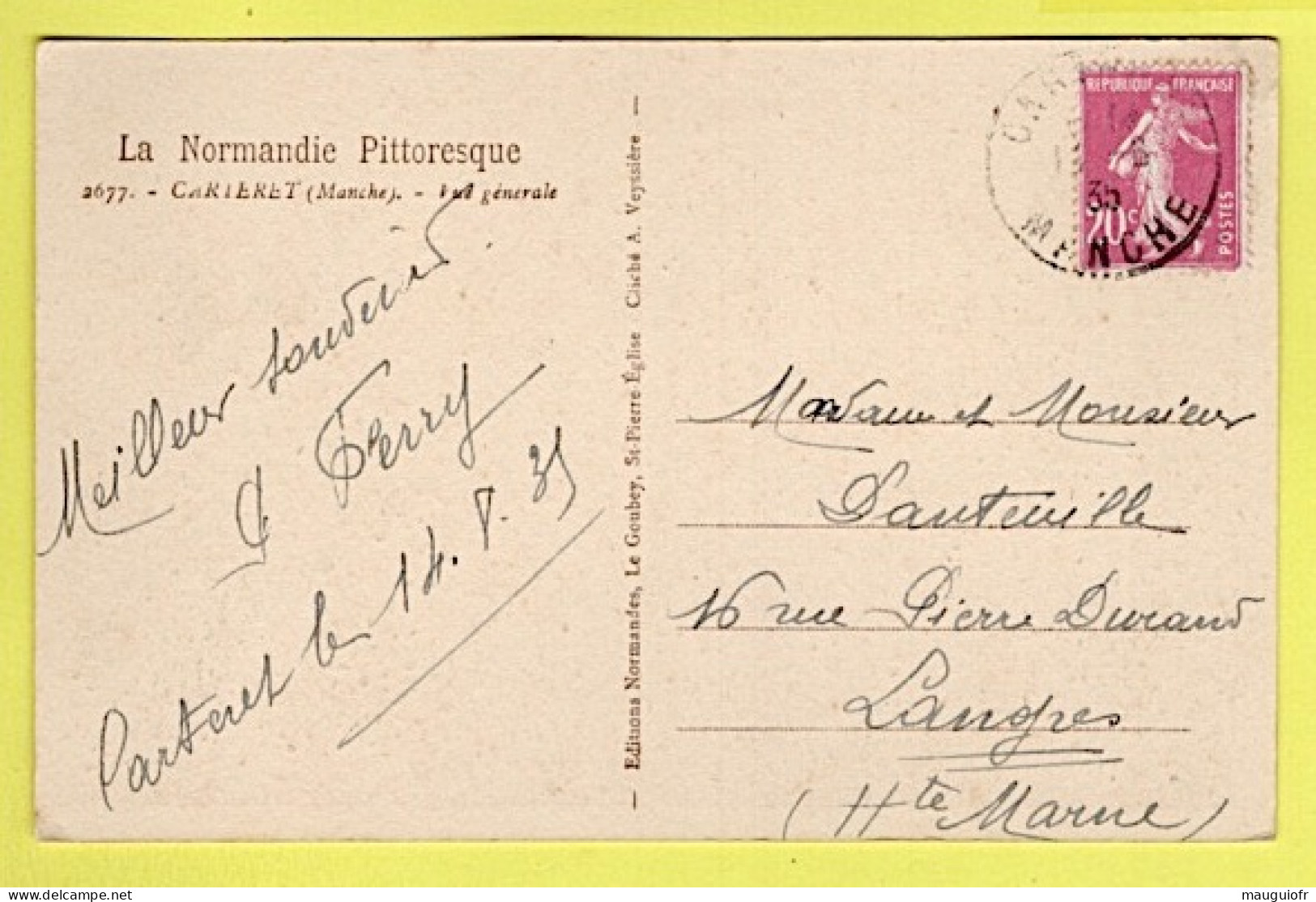 50 MANCHE / CARTERET / VUE GENERALE / 1935 - Equeurdreville
