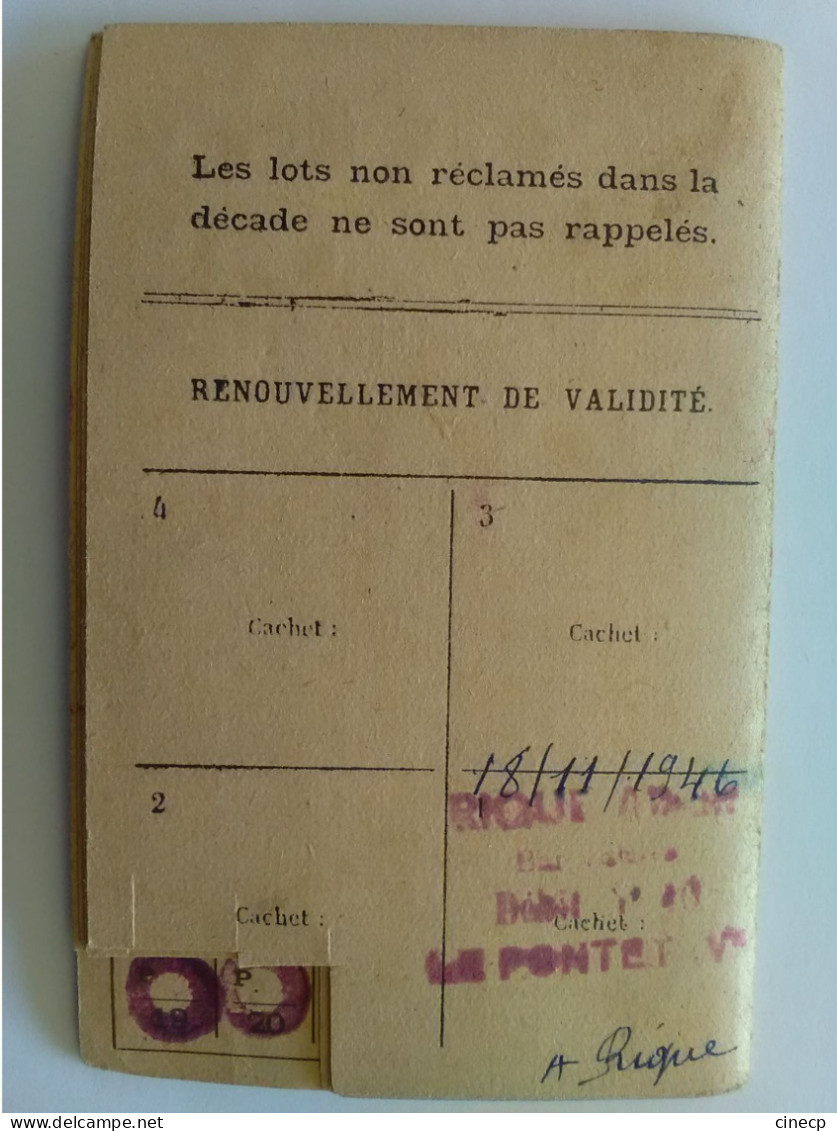 CARTE DE TABAC Contribution Aux Dépenses De L'ENTR'AIDE FRANCAISE  20Fr Le Pontet Vaucluse 2de Guerre Mondiale  Timbre - Documentos