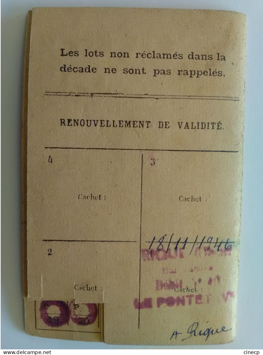 CARTE DE TABAC Contribution Aux Dépenses De L'ENTR'AIDE FRANCAISE  20Fr Le Pontet Vaucluse 2de Guerre Mondiale  Timbre - Documents