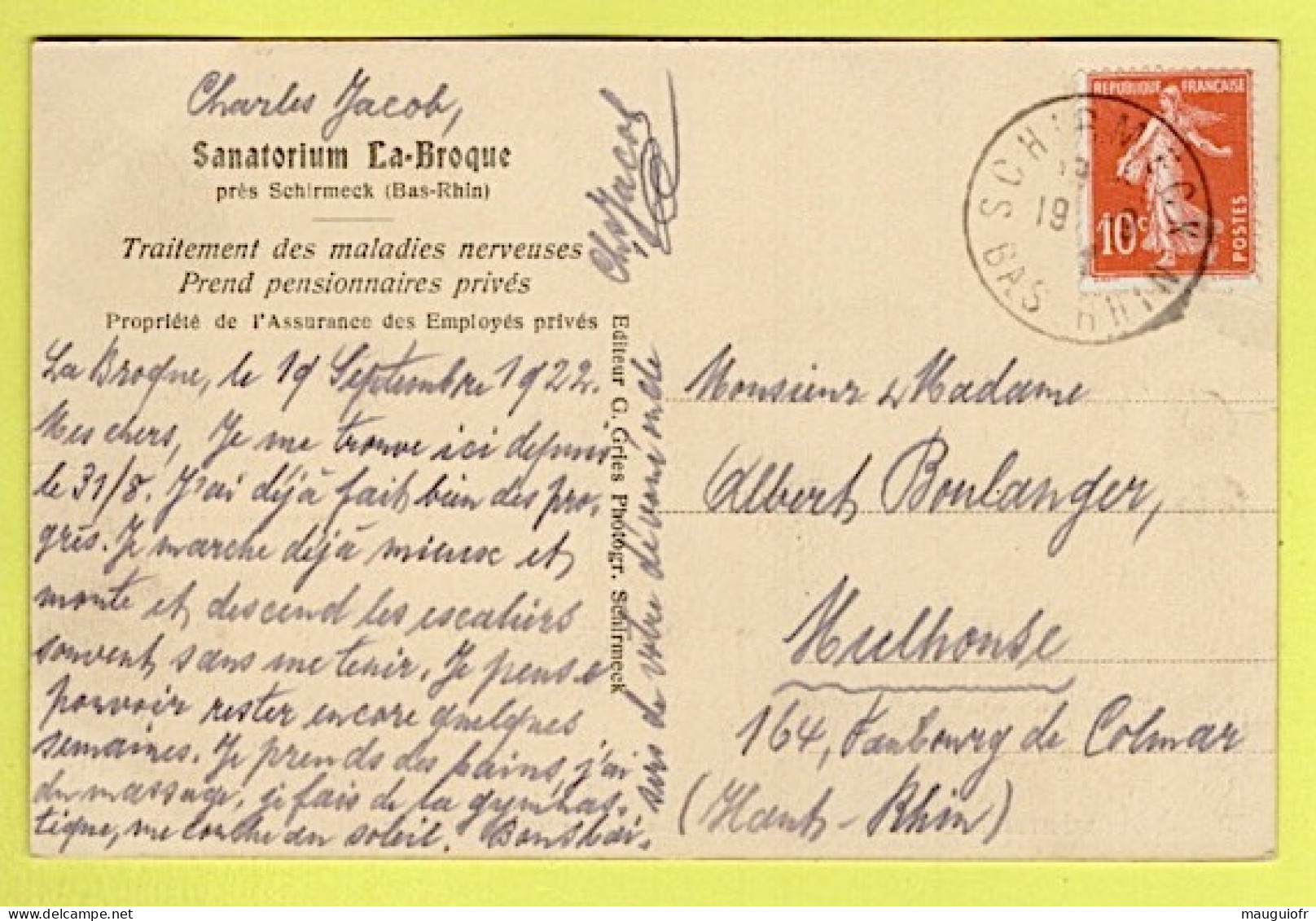 67 BAS RHIN / ENVIRONS DE SCHIRMECK / LA BROQUE LE SANATORIUM ANCIENNEMENT DR WORINGER / 1922 - La Broque