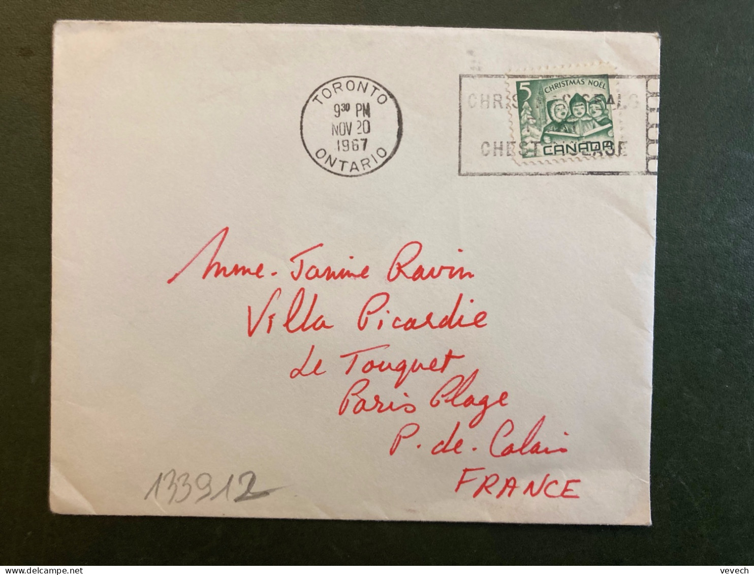 LETTRE Pour La FRANCE TP CHRISTMAS NOEL 5 OBL.MEC.NOV 20 1967 TORONTO + VIGNETTE 1867 1967 CANADA - Brieven En Documenten