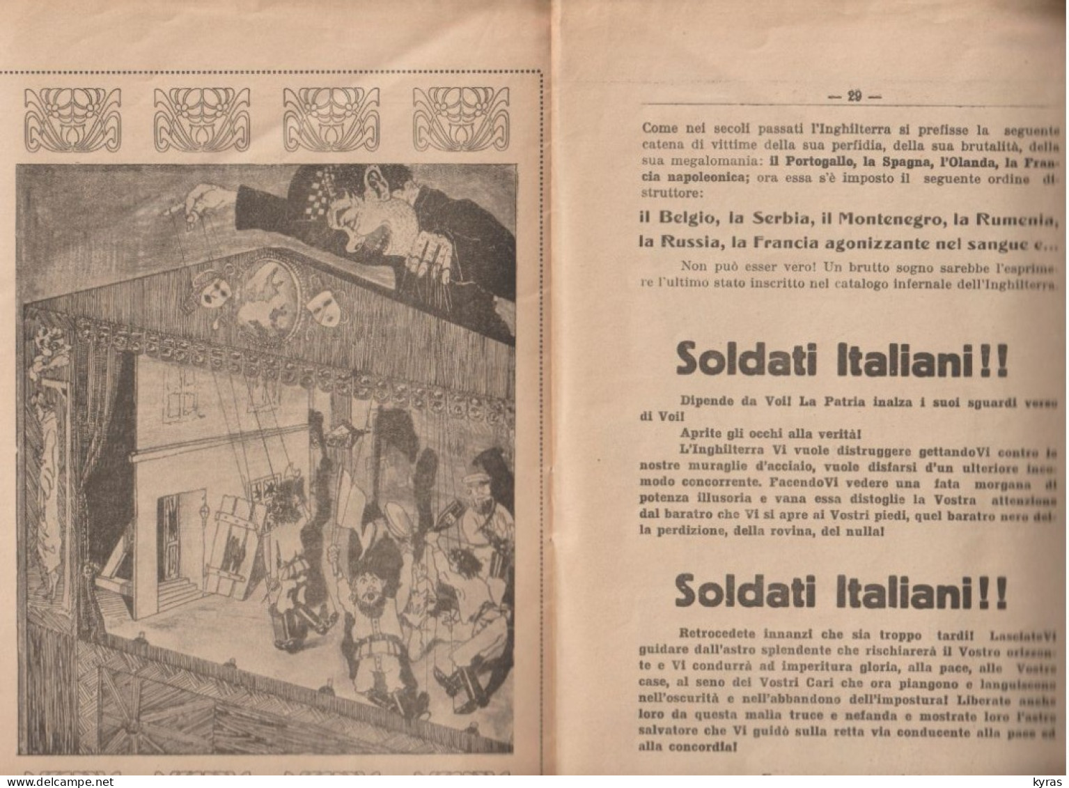 RARE "La Vérité Est En Marche" DOC 36p.17x26,5 (Autrichien? Allemand?) C/ L'Angleterre Destiné à L'Italie (7caricatures) - Oorlog 1914-18