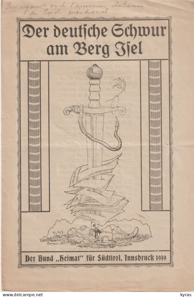 RARE Fascicule 8p. En 16x24cm En Allemand (1919) De Propagande Contre L'ANNEXION ITALIENNE DU TYROL MERIDIONAL - Guerra 1914-18