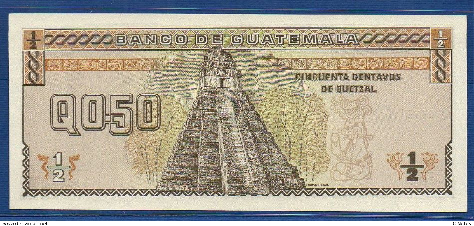 GUATEMALA - P. 72a – 50 Centavos De Quetzal 04.01.1989 UNC, S/n  A4613004A,   Printer: Canadian Bank Note Company - Guatemala