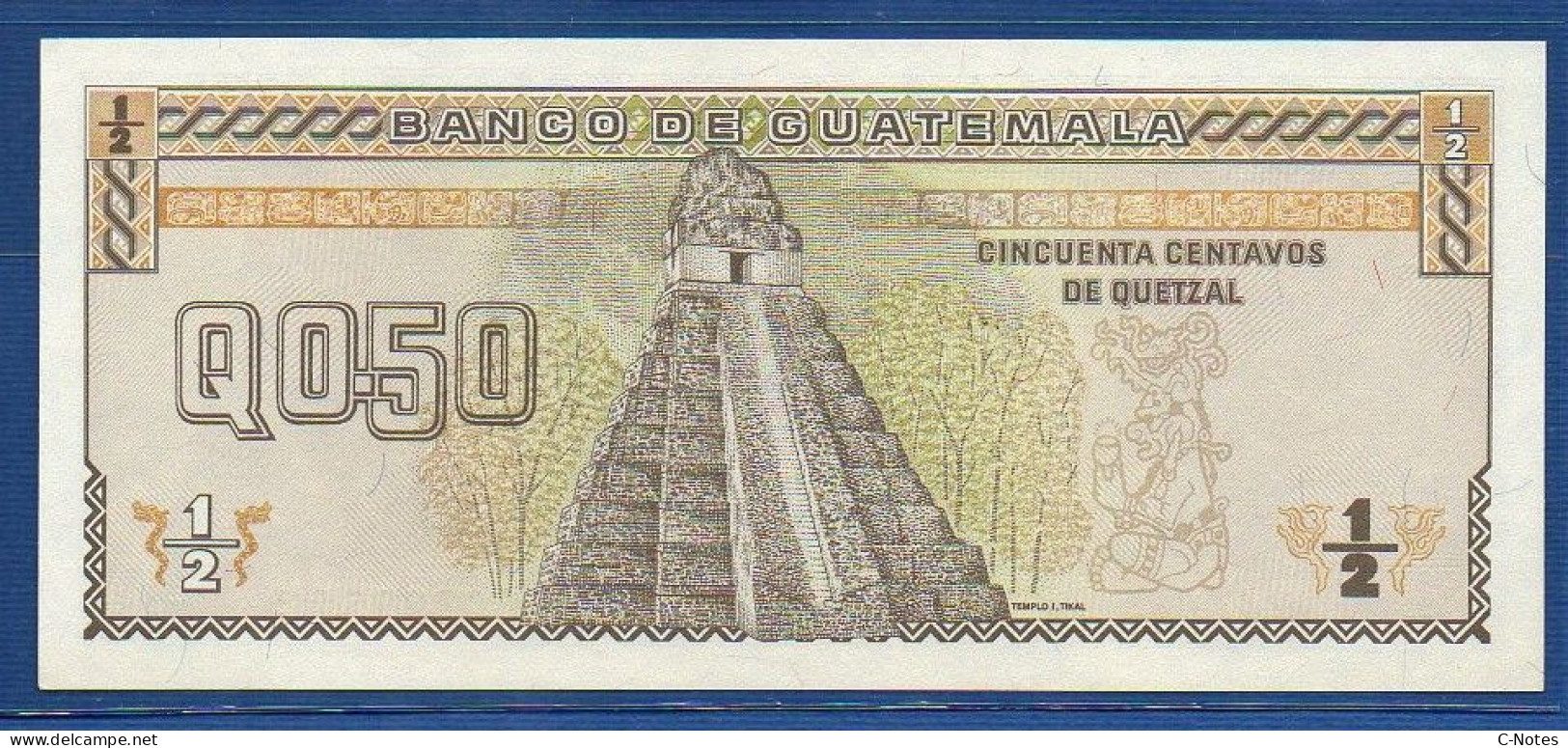 GUATEMALA - P. 72b – 50 Centavos De Quetzal 14.02.1992 UNC, S/n  A6082351C,   Printer: Canadian Bank Note Company - Guatemala