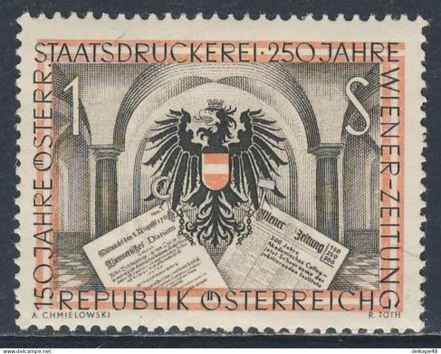 Austria Österreich 1954 Mi 1011 YT 844 SG 1268 * MH - 150. Österreichische Staatsdruckerei + 250. Wiener Zeitung - Andere & Zonder Classificatie