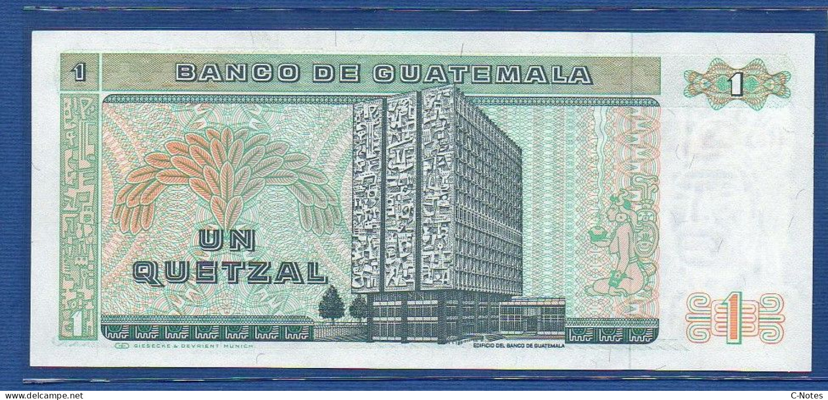 GUATEMALA - P. 66 1987 (1)– 1 Quetzal 07.01.1987 UNC, S/n  B2615370K,   Printer: Giesecke & Devrient, Munich - Guatemala