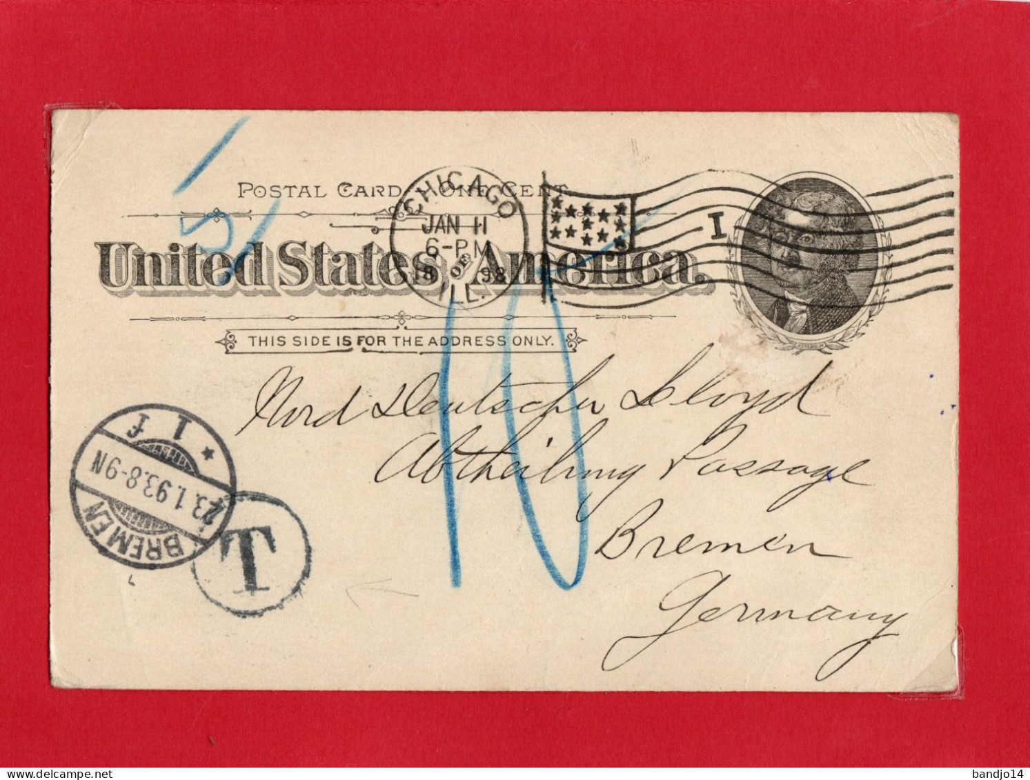 U.S.A. -1898 - Postal Card One Cent - On Back : "Wallis, Robinson & C° " Chicago - ...-1900