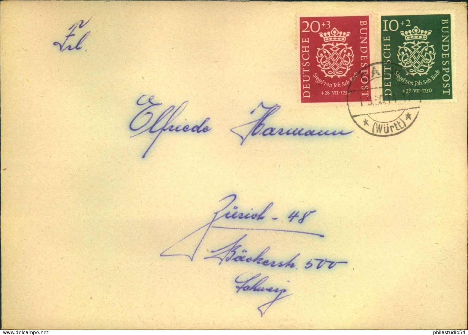 1950, Bachsiegel Komplett Portogerecht Auf Auslandsbrief In Die Schweiz - Cartas & Documentos