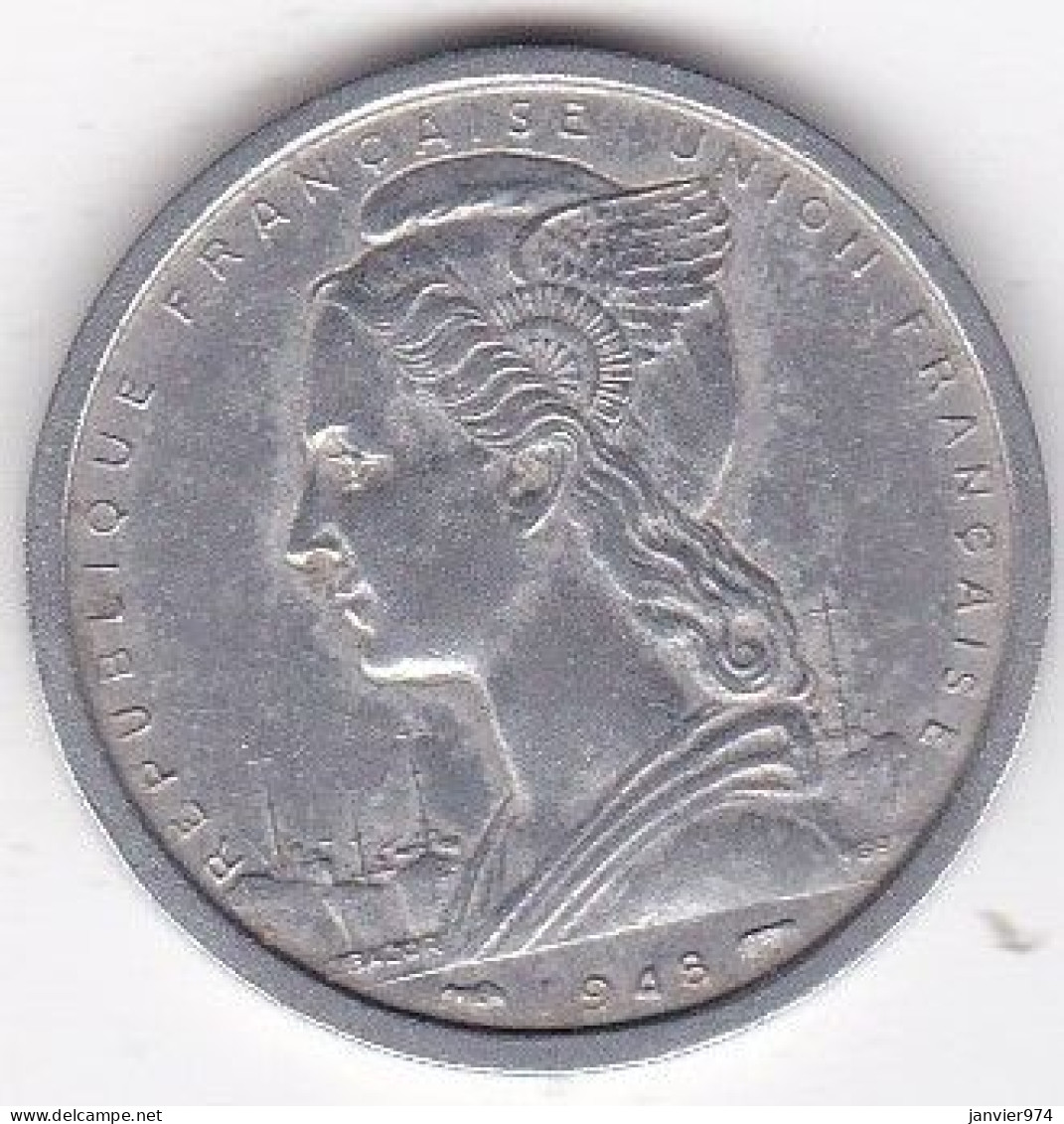 A.O.F. Union Française 2 Francs 1948 , Aluminium, LEC# 12 , KM# 4 - África Occidental Francesa