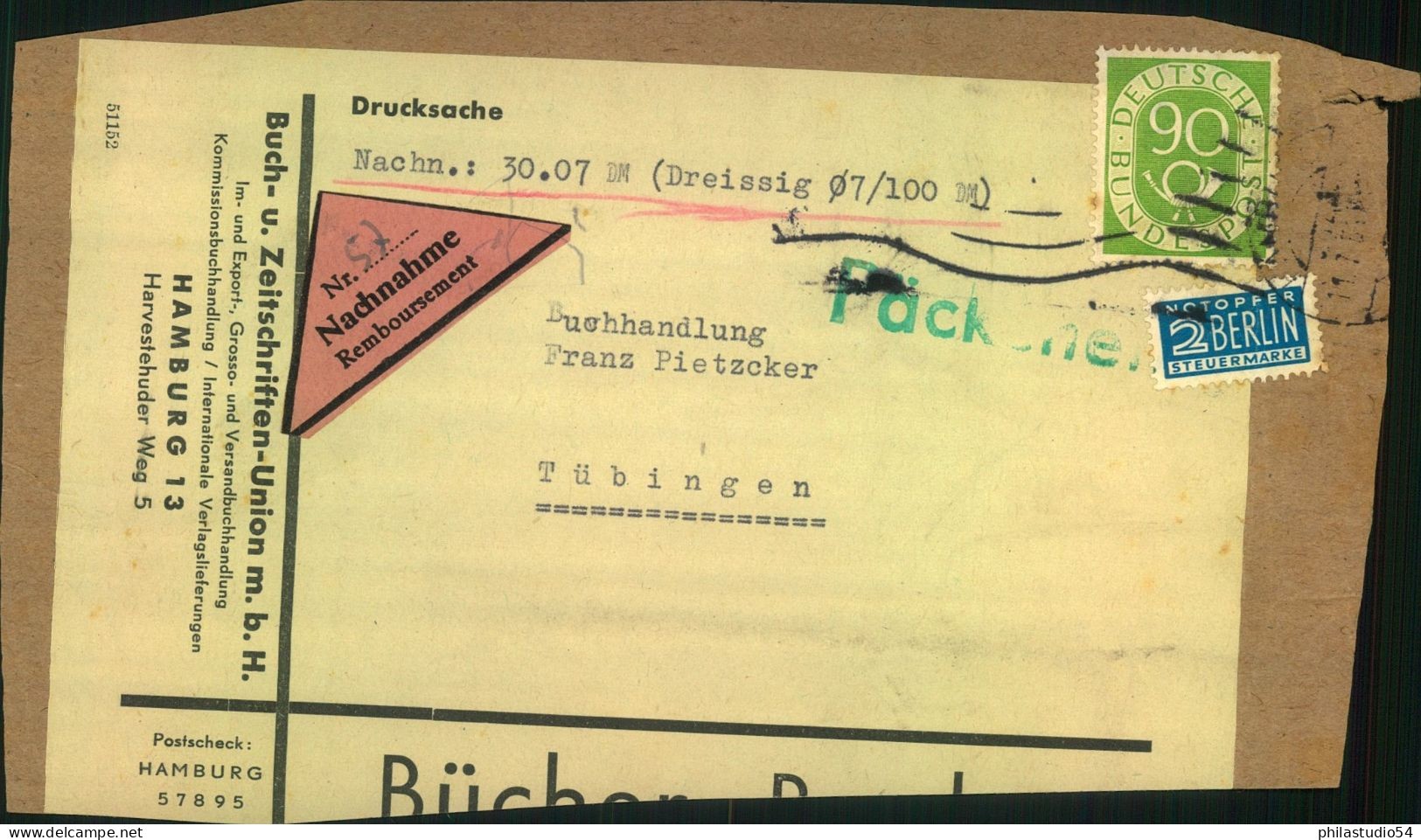 90 Pf. Posthorn Als EF Auf NN-Päckchen Aus Hamburg M- Rollstempel - Storia Postale
