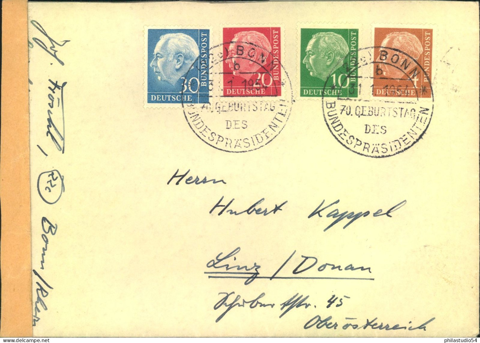 1954, 5, 10, 20, 30 Pf. Heuss I Auf FDC - Cartas & Documentos