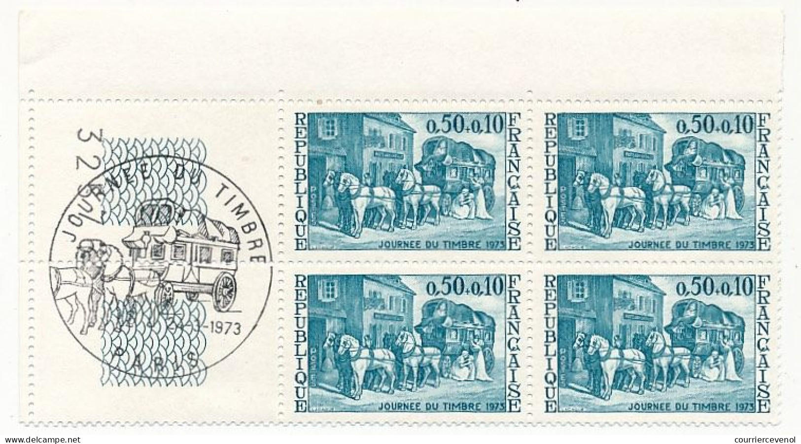 FRANCE - 19 Blocs de quatre avec oblitérations Journée du timbre sur les bords -1965 à 1984 - Paris et Marseille