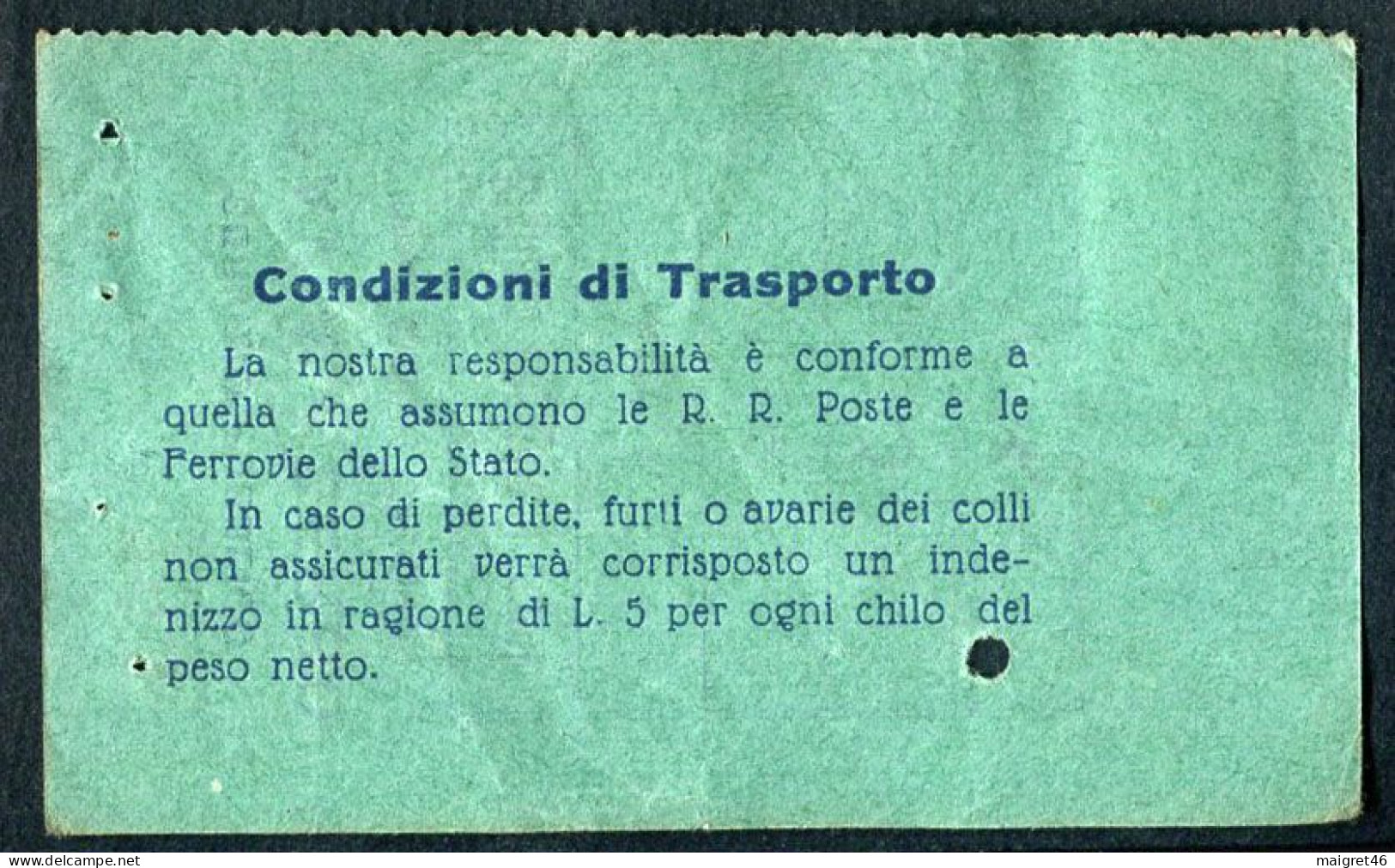 BIGLIETTO TRASPORTO SERVIZIO PUBBLICO TRAM PAVIA ZERBO BAGAGLIO E MERCI AZIENDA CARENZIO BELGIOIOSO REGNO - Europe