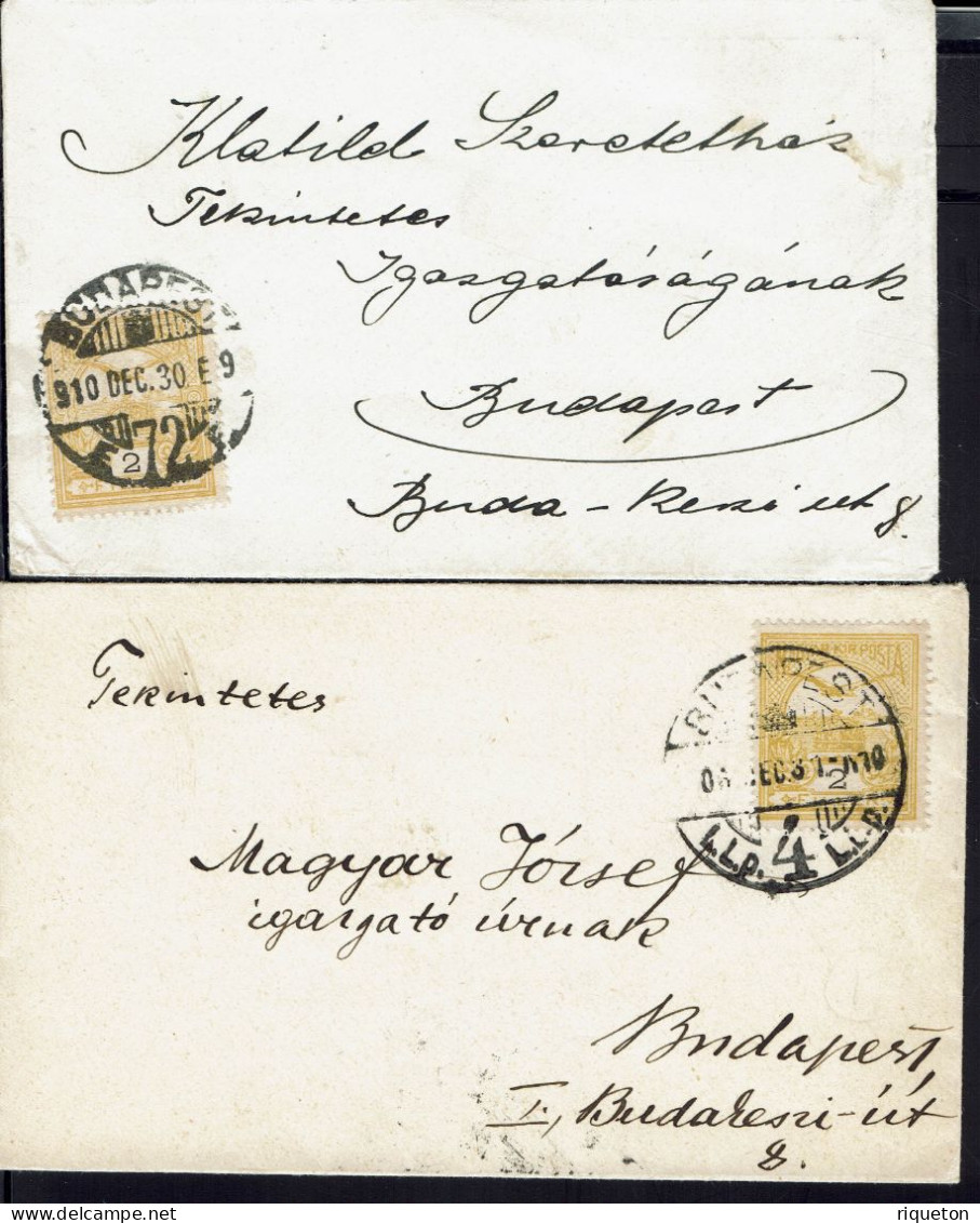 Hongrie. 1930-31. Affranchissement à 2 Fi Sur Deux Petites Enveloppes De Budapest En Ville. TB. - Postmark Collection