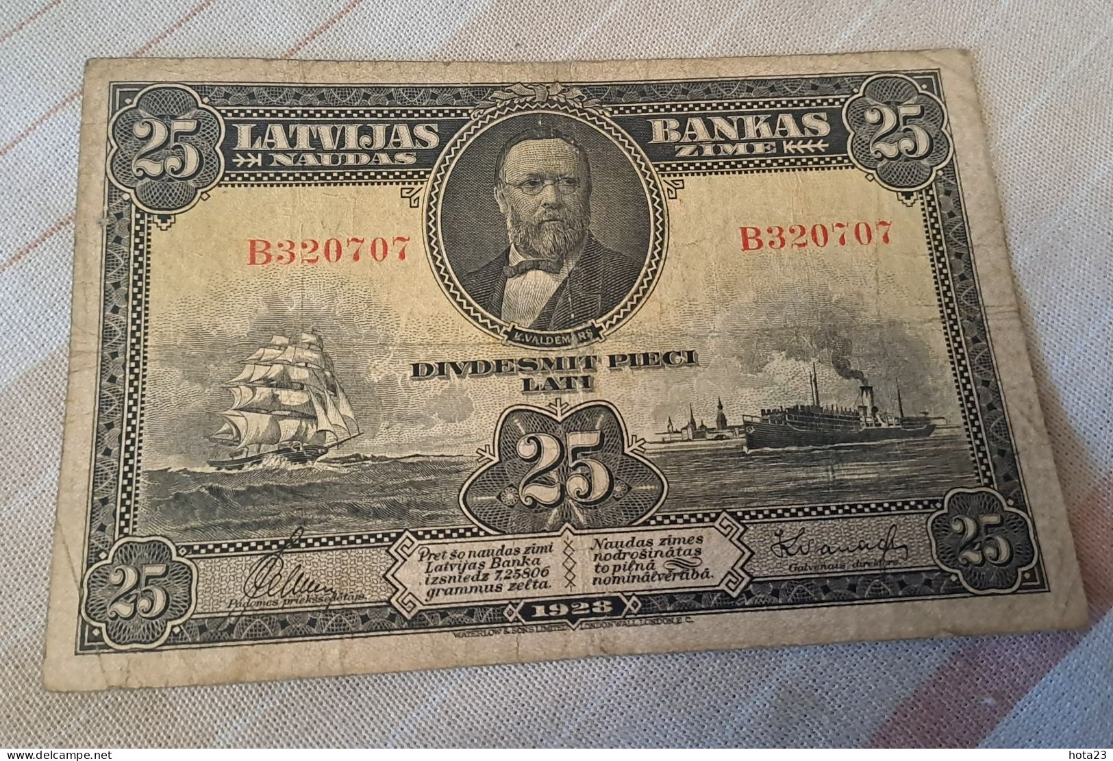 (!)  BANKNOTE LATVIA 25 LATI 1928 PICK 18 - Ship , Sailing Ship - Lettonie