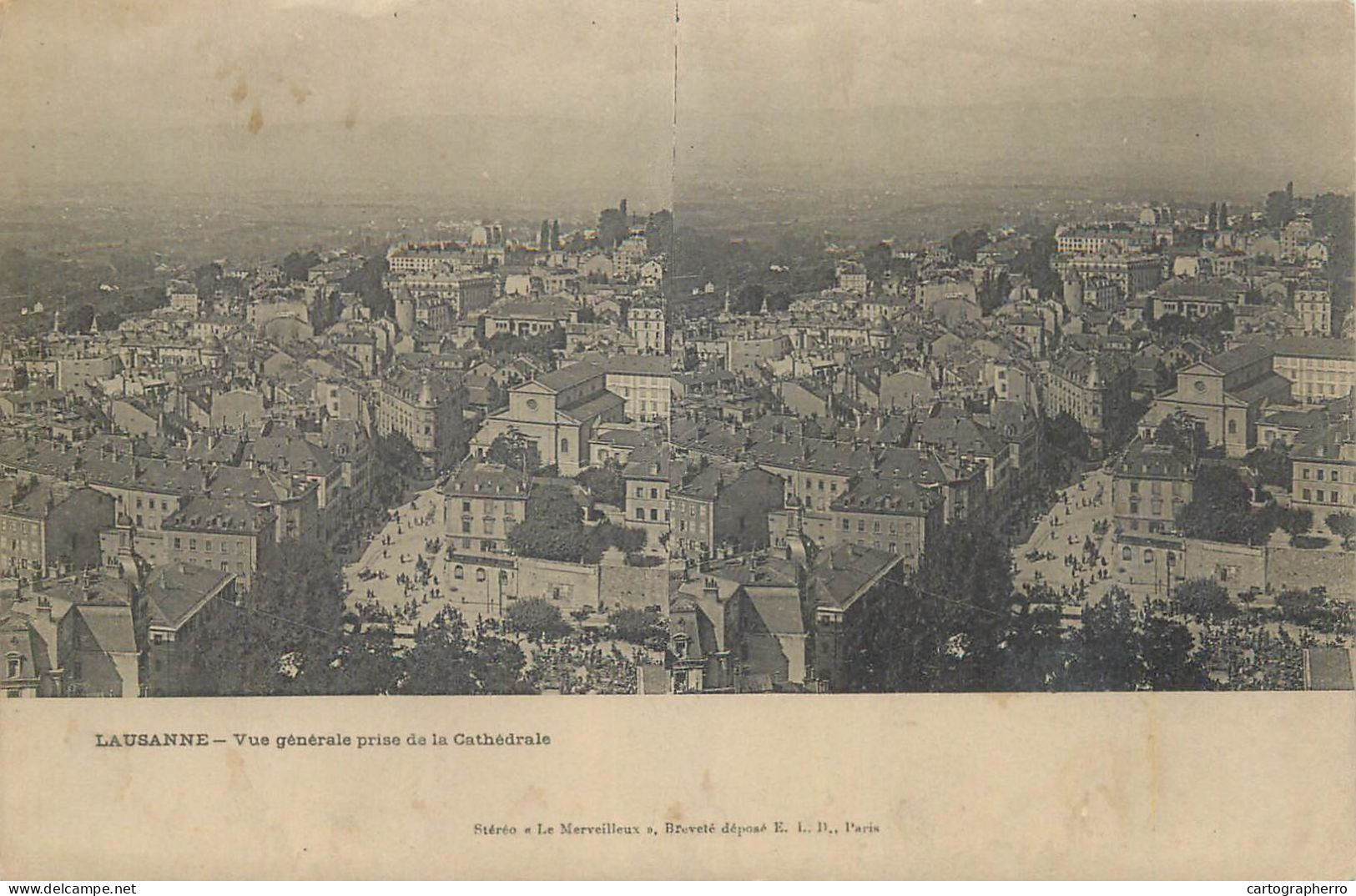 Suisse Vue Stereoscopique Lausanne Cathedrale Aerial - Osco