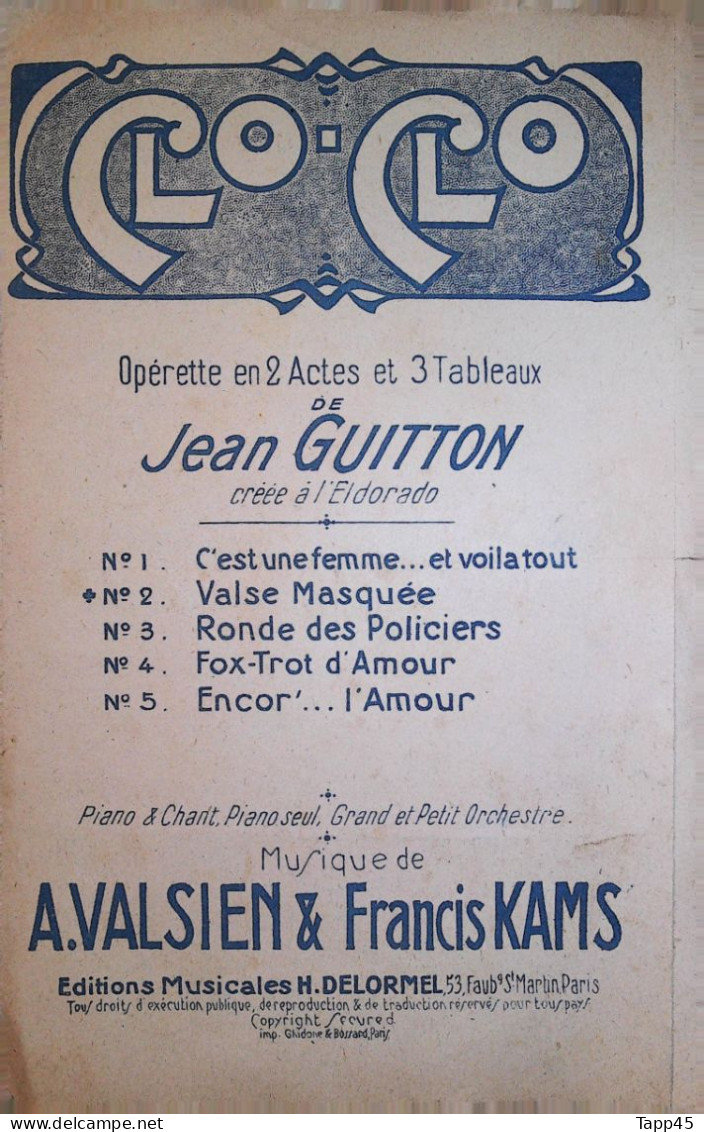 A) Valse Masquée  > Partition Musicale Ancienne > Voir Aussi La Rubrique  Delcampe 18607 > Réf: 2/04/2023 - Opera