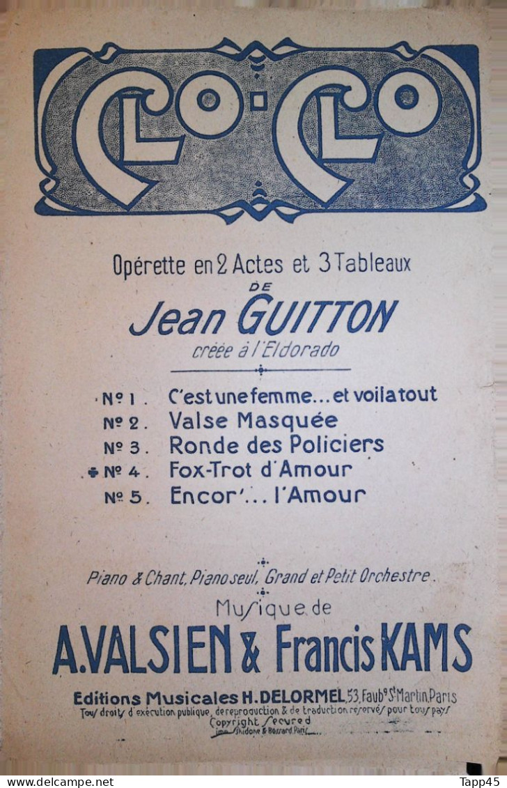 A) Fox-Trop  > Partition Musicale Ancienne > Voir Aussi La Rubrique  Delcampe 18607 > Réf: 2/04/2023 - Opéra