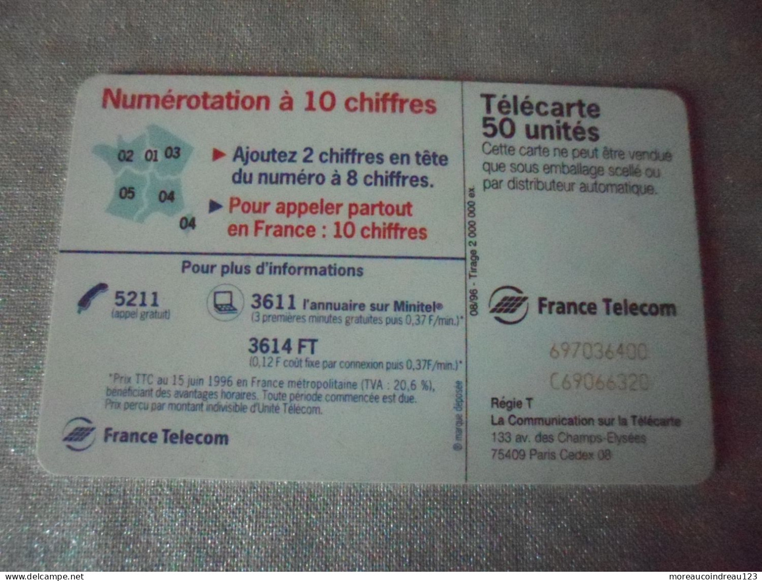 Télécarte Numérotation A 10 Chiffres "18" - Opérateurs Télécom