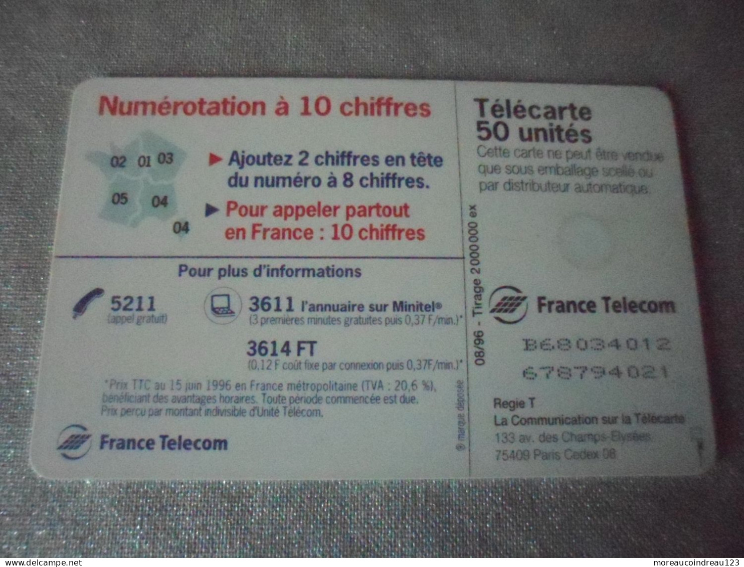 Télécarte Numérotation A 10 Chiffres "0?" - Telecom Operators