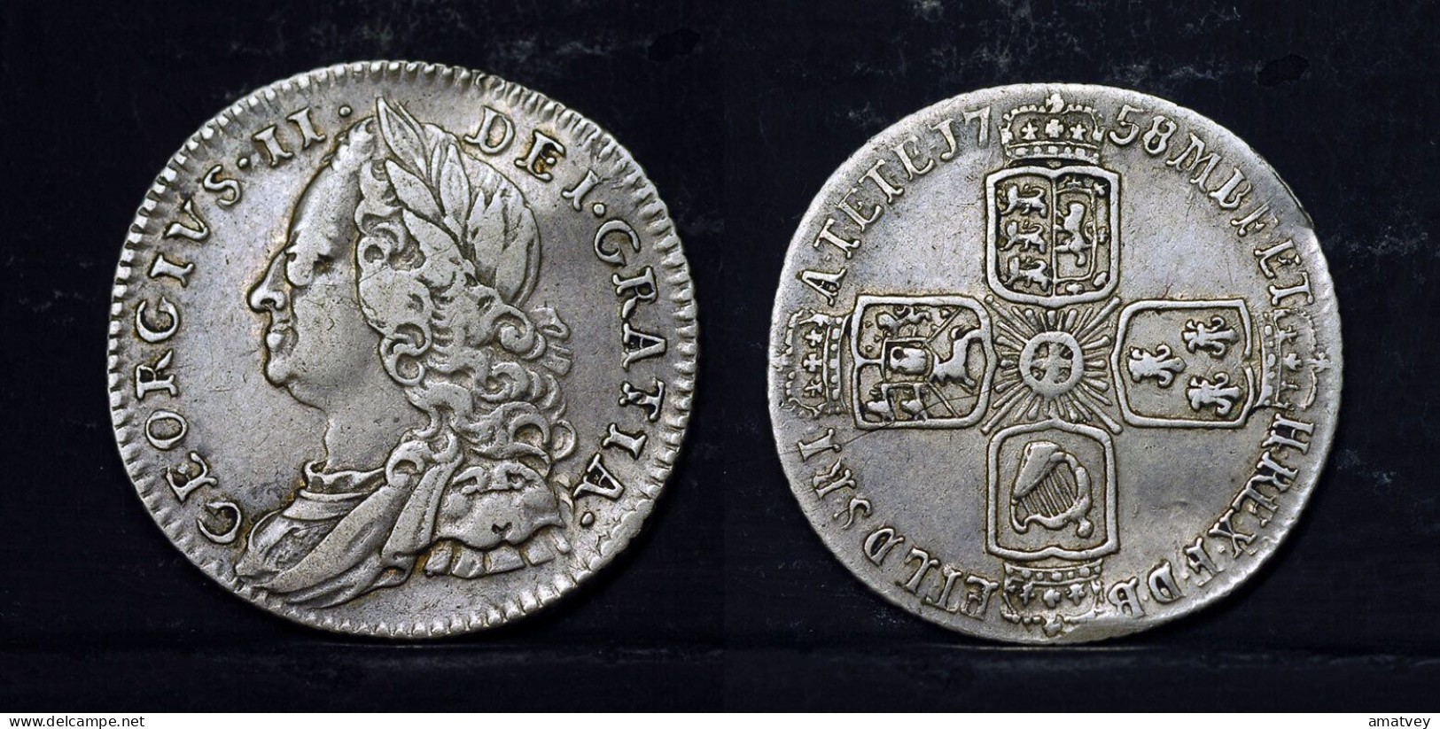 GREAT BRITAIN 1758, UK, GEORGE II Silver 6 Pence,  Free Shipping - Sonstige & Ohne Zuordnung