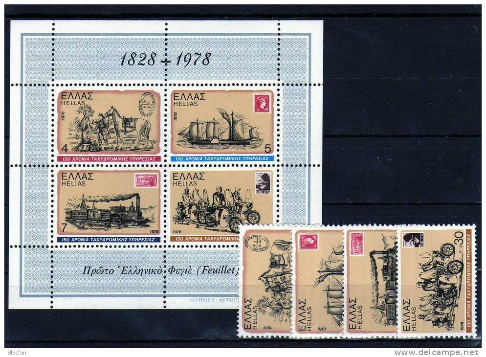 150 Jahre Post 1978 Griechenland 1308/1+Block 1 ** 2€ Marke Auf Marken Hoja Stamp On Stamp Philatic Bloc Sheet Bf Hellas - Blocs-feuillets