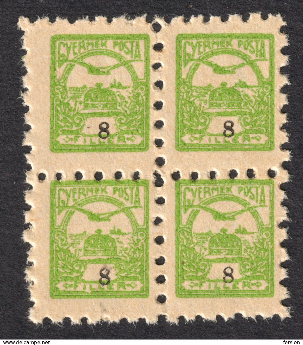 CHILDREN POST STAMP  / TURUL - Hungary - 1910 - MNH - 8 F - Block Of Four - Ungebraucht