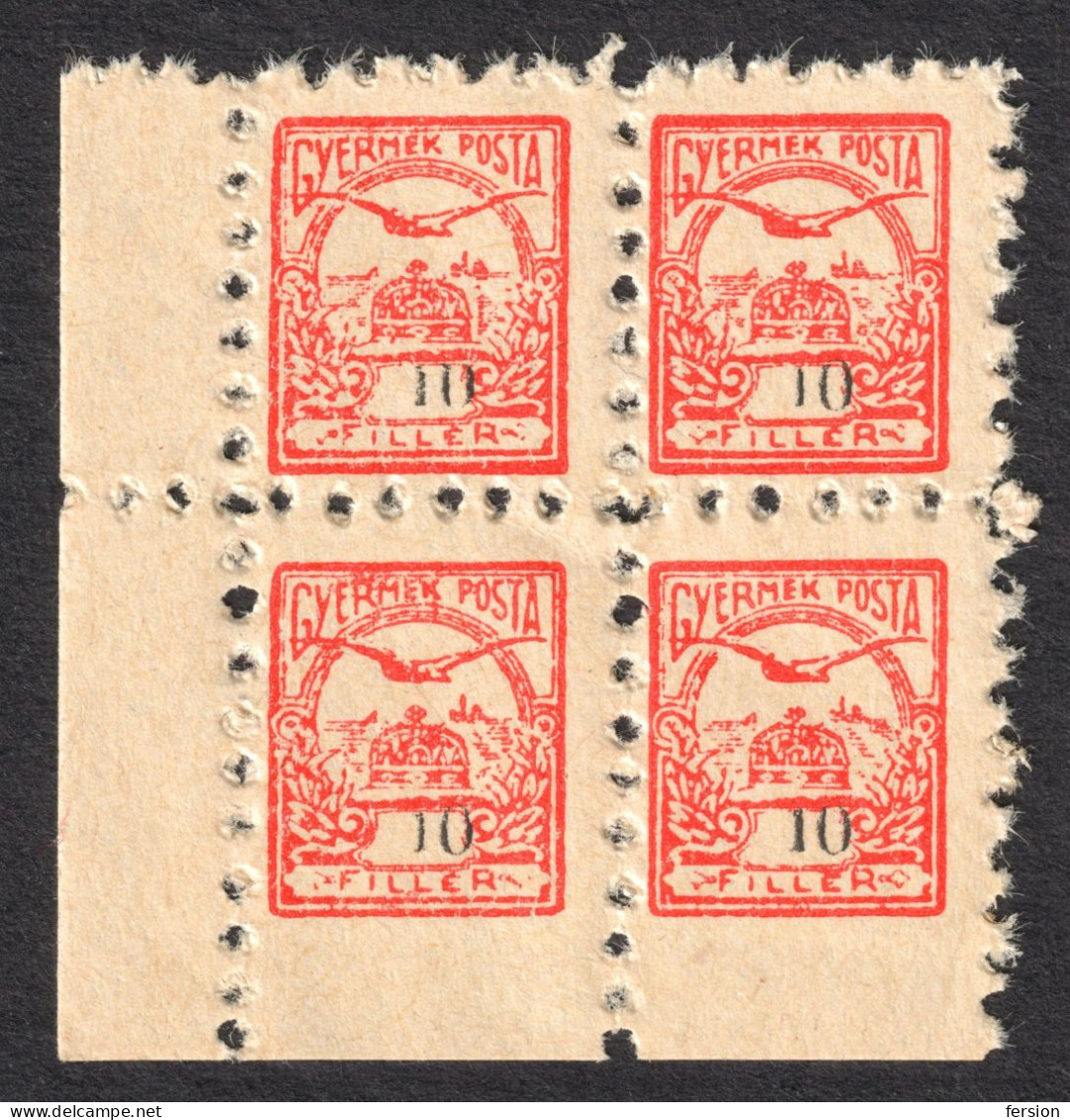 CHILDREN POST STAMP  / TURUL - Hungary - 1910 - MNH - 10 F - Block Of Four Corner - Neufs