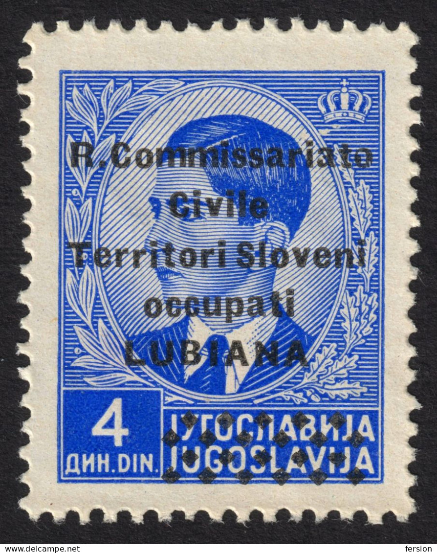 LUBIANA 1941 Ljubljana Slovenia Italy Yugoslavia R. Commissariato Civile - Occupation 4 Din Sassone 24 King Peter - Lubiana