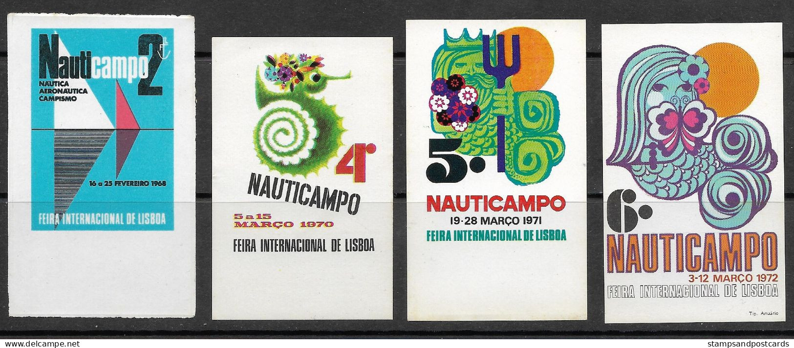 Portugal 4 Vignette Foire Nauticampo Bateaux De Plaisance Camping Caravaning 1968 - 1972 Nautic Caravanning Cinderella - Emissions Locales