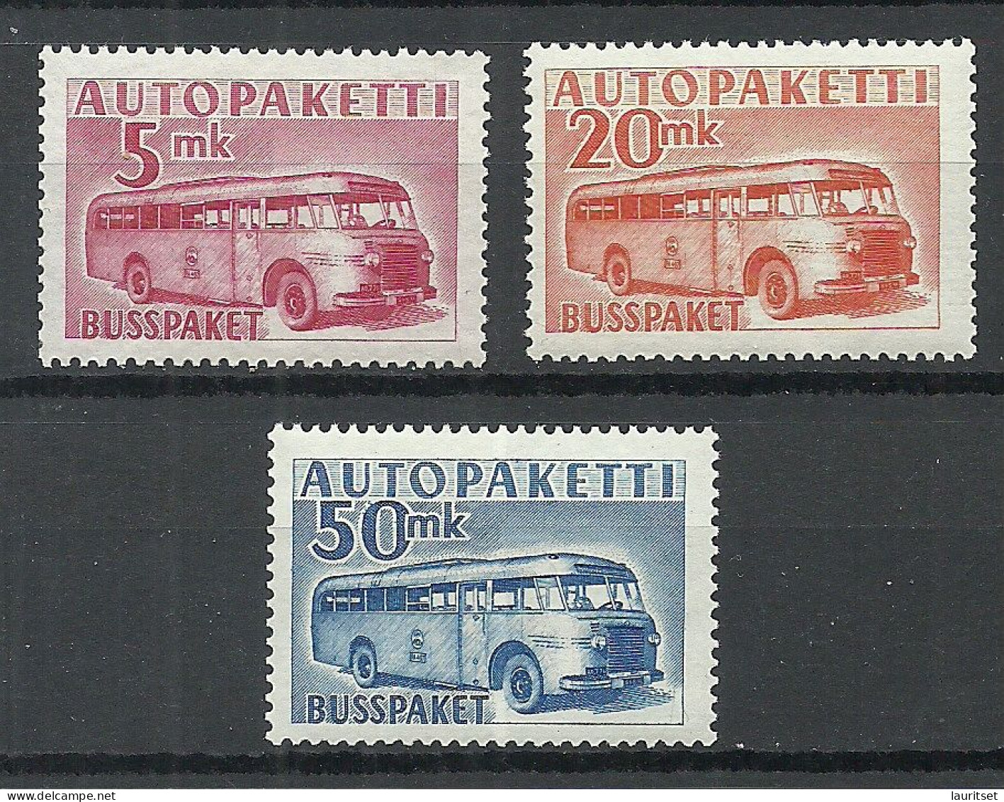 FINLAND FINNLAND 1955/1958 Auto-Paketmarken Michel 8 - 8 MNH Bus Omnibus Packet Stamps - Parcel Post