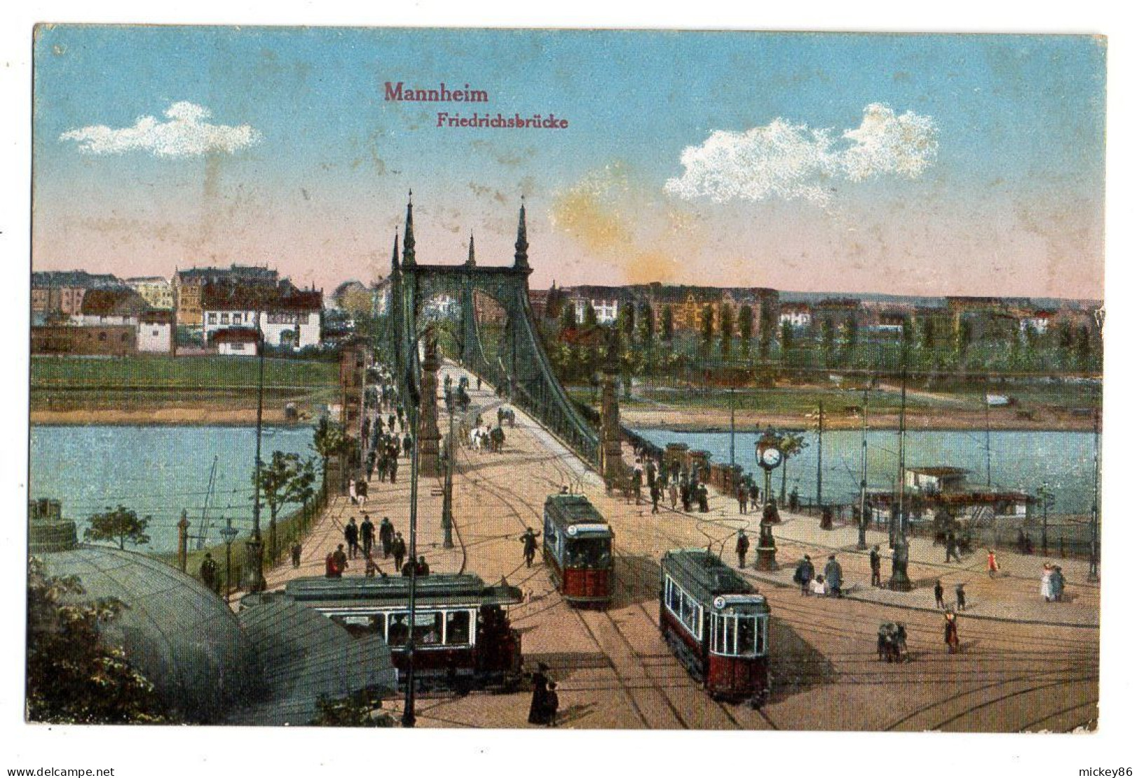 Allemagne--MANNHEIM --1916 - Friedrichbrucke   (animée , Tramway )............cachet - Mannheim