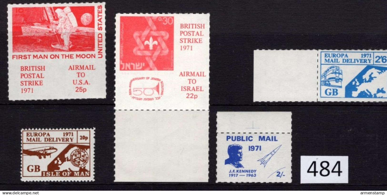 British Postal Strike Of 1971, 5 Different Stamps (0484), Free Shipping - Cinderella
