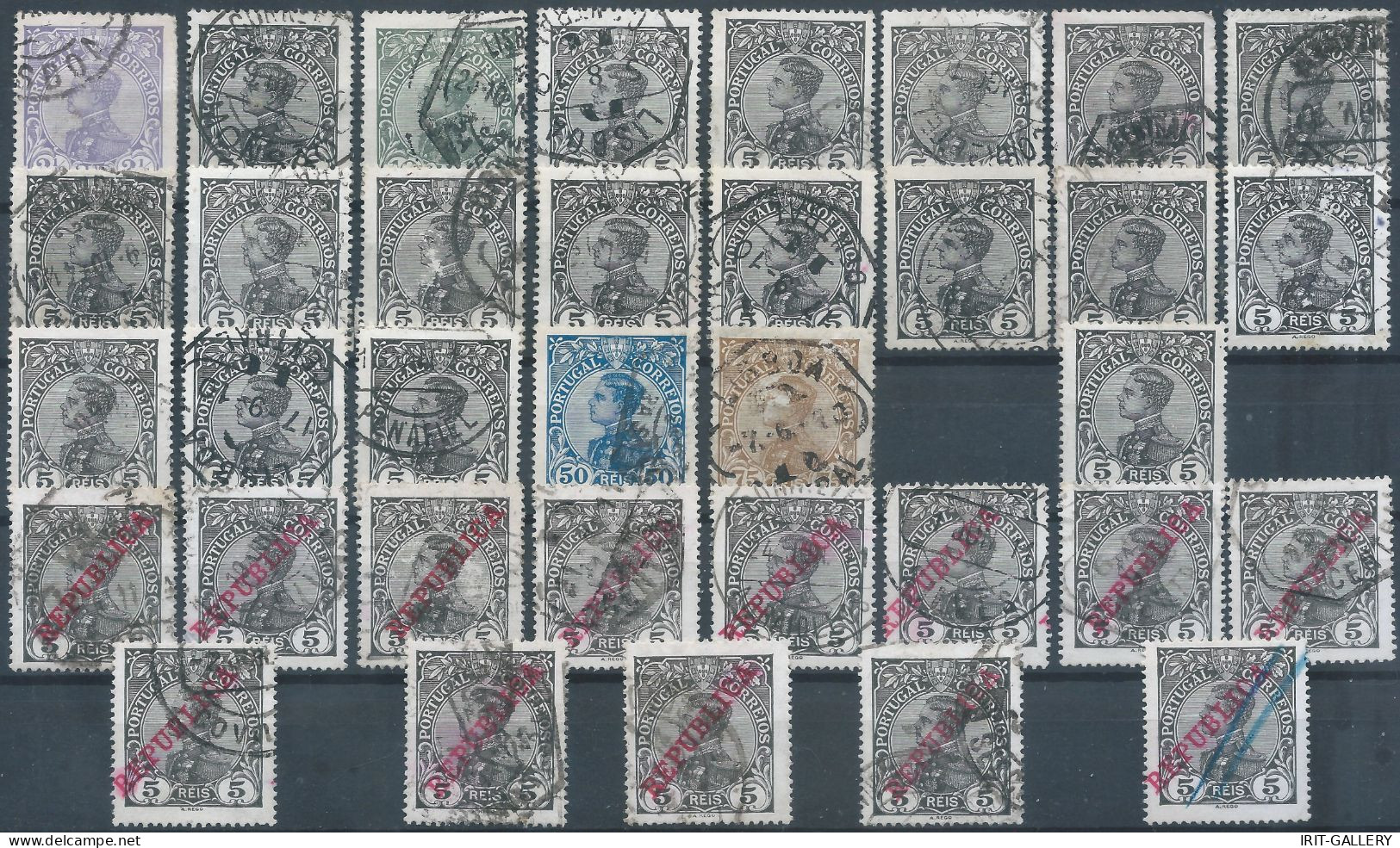 Portogallo-Portugal1910 King Manuel II,35 Mix Stamps Of Different,Overprinted"REPUBLICA"Various Cancellations,Value:€22, - Usati