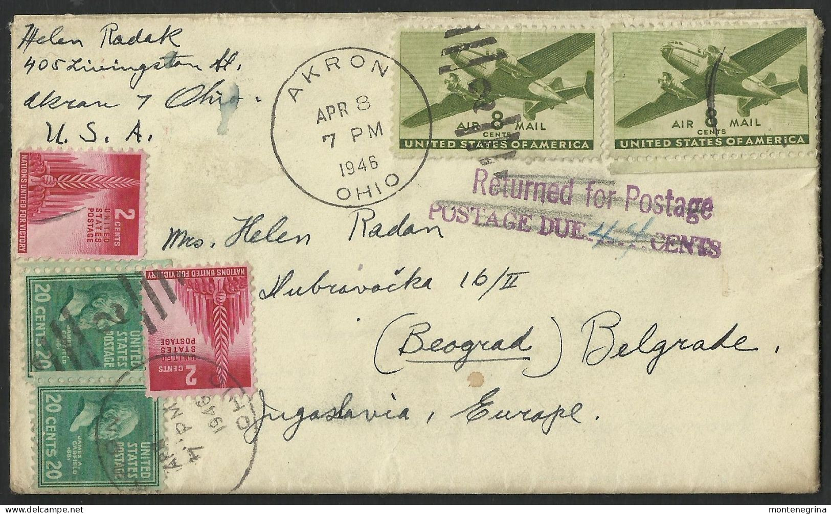 OHIO - AKRON - COVER To Belgrade - Returned For Postage, Postage Due 47 Cents - Stamp, Stamps(see Sales Conditions)07802 - Andere & Zonder Classificatie