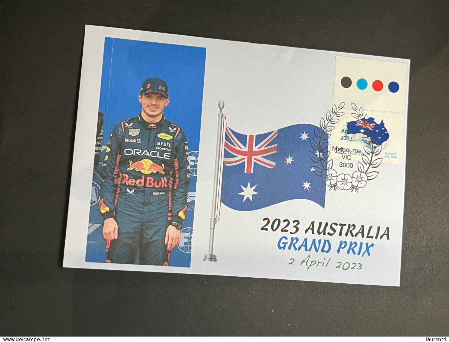 (4 P 12) Formula One - 2023 Australia Grand Prix - Winner Max Verstappen (2 April 2023) With OZ Map Stamp Melbourne P/m - Sonstige & Ohne Zuordnung