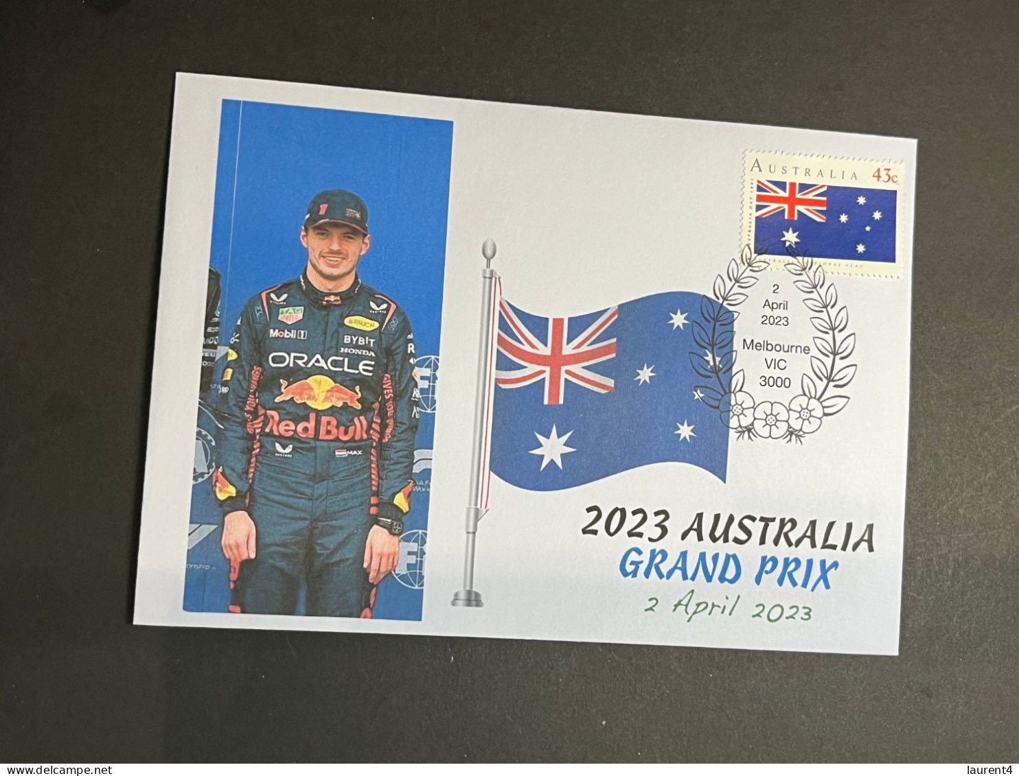 (4 P 12) Formula One - 2023 Australia Grand Prix - Winner Max Verstappen (2 April 2023) With OZ Map Stamp Melbourne P/m - Autres & Non Classés