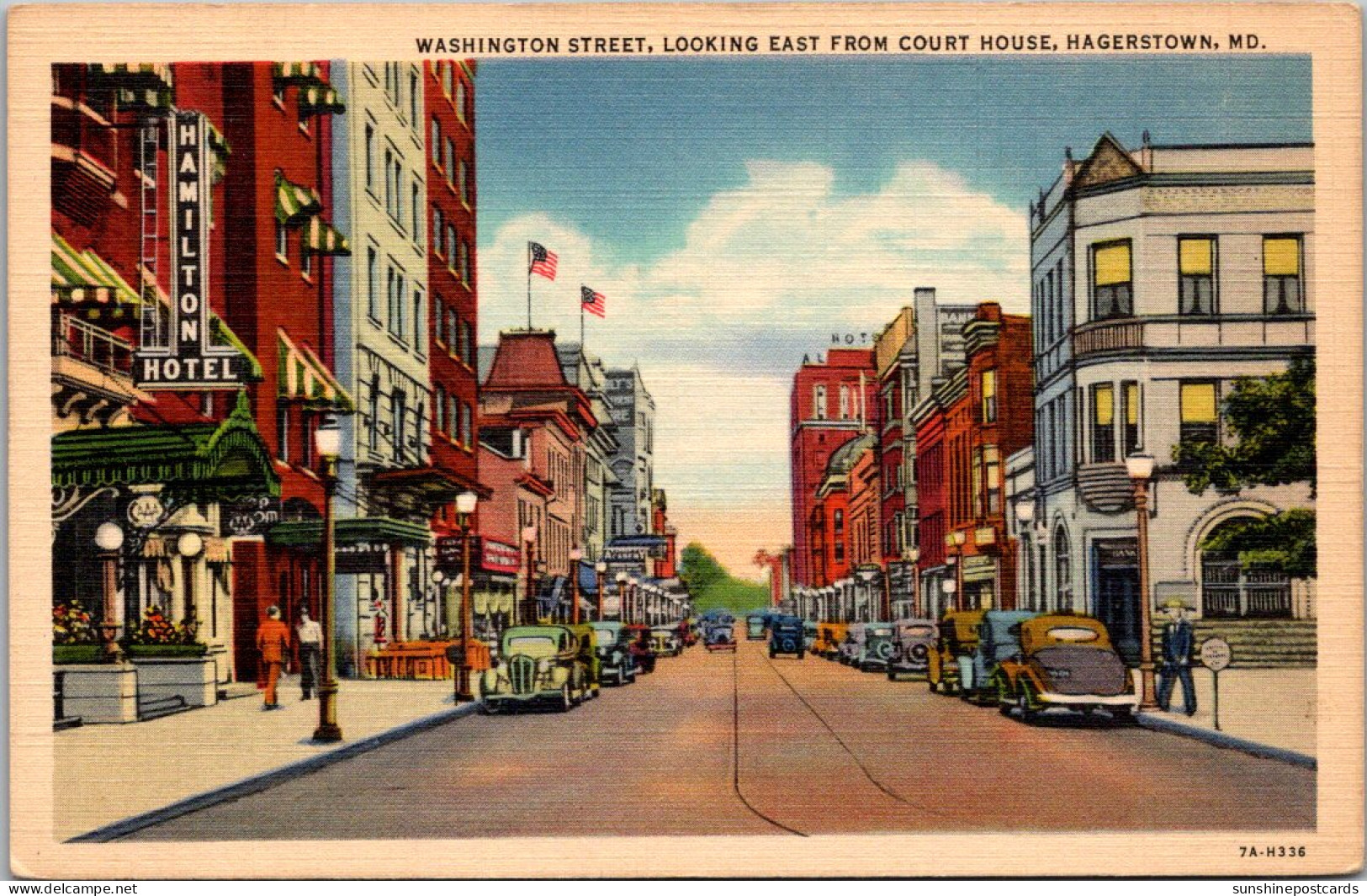 Maryland Hagerstown Washington Street Looking East From Court House Curteich - Hagerstown