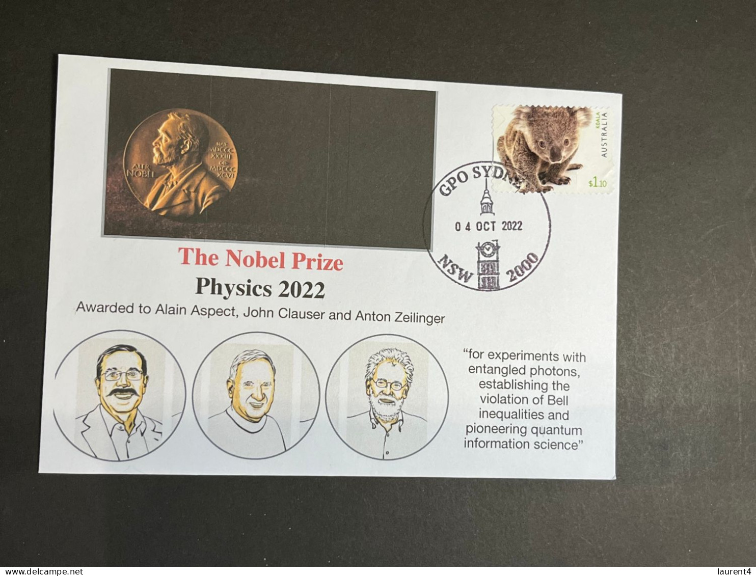 (4 P 13A) Nobel Prize Awarded In 2022 - 1 Cover - Australian Stamps (postmarked 4-10-2022) Physics - Autres & Non Classés