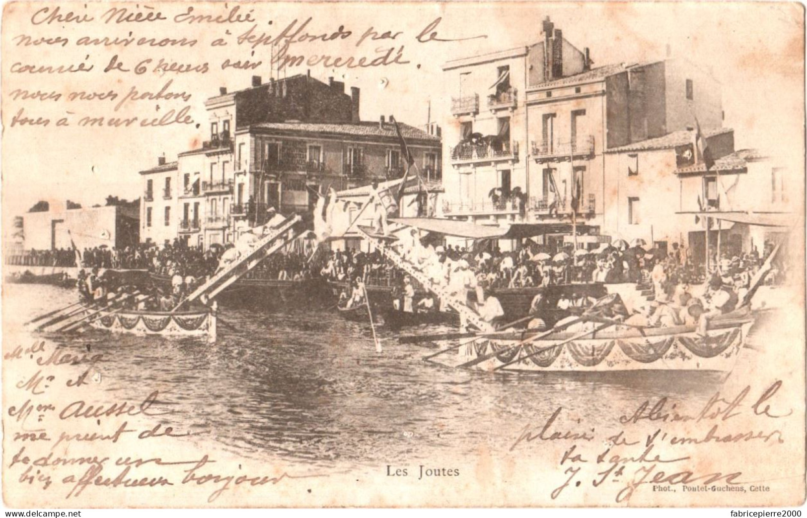 CPA 34 (Hérault) Sète (Cette) - Les Joutes Cettoises 1902 Précurseur, éd. Poutet-Guchens à Cette, Scan Recto-verso - Regional Games