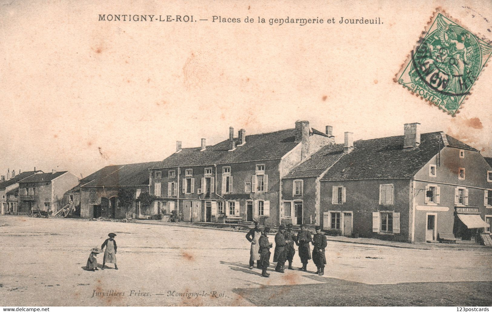 France - Montigny-le-Roi - Places De La Gendarmerie Et Jourdeuil - 1909 (?) - Voyagée - RARE ! - Montigny Le Roi