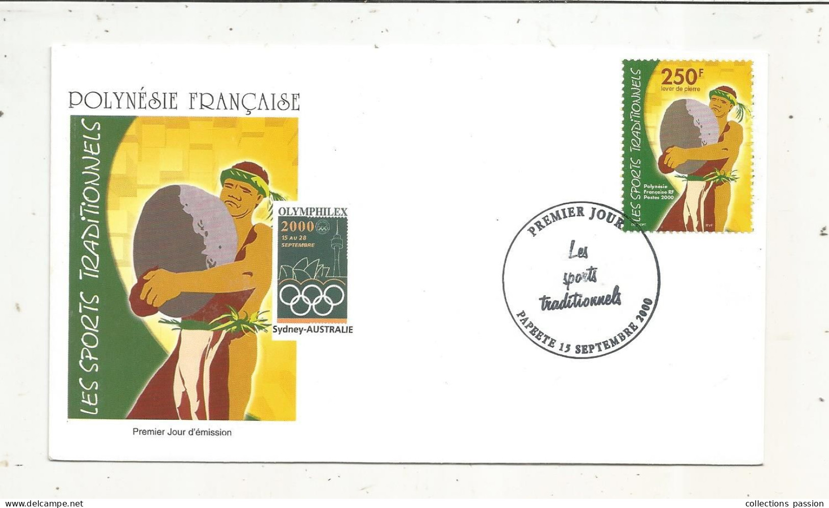 FDC, Premier Jour, POLYNESIE FRANCAISE,Tahiti, PAPEETE , 15 Septembre 2000, Les Sports Traditionnels - FDC