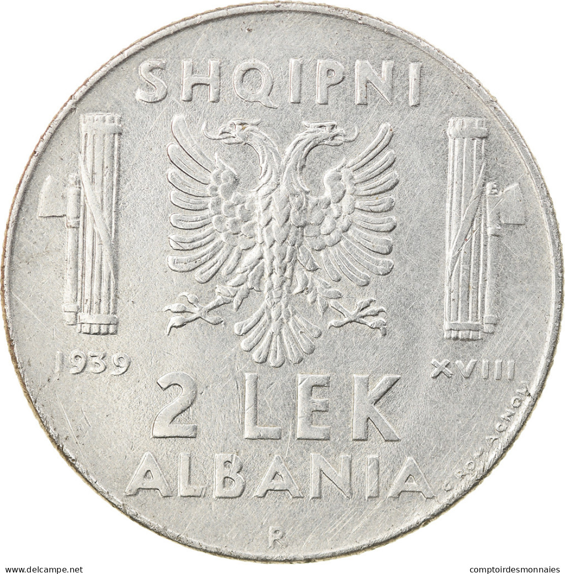 Monnaie, Albania, Vittorio Emanuele III, 2 Lek, 1939, Rome, TTB, Stainless - Albania