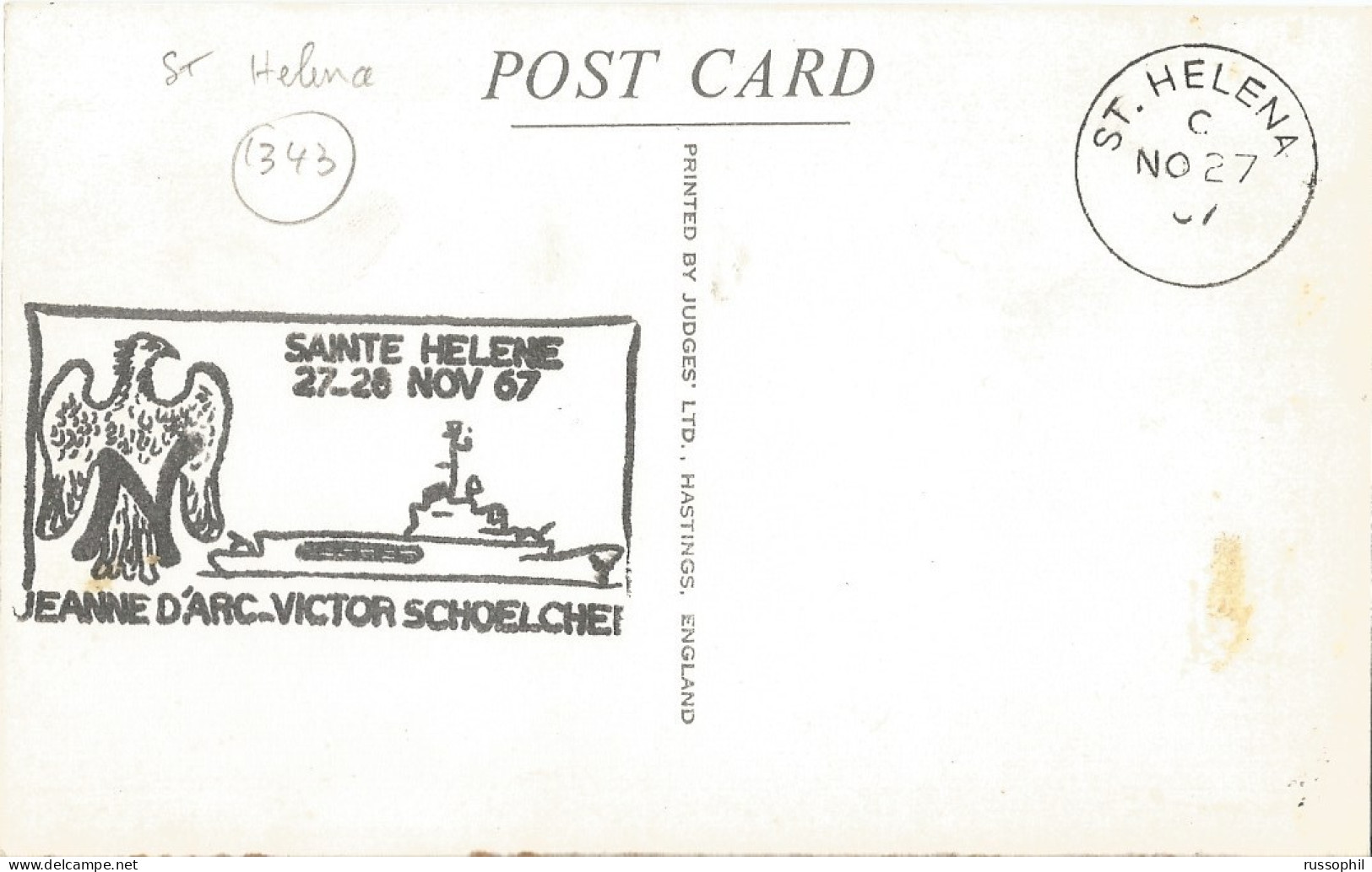 ST HELENA - JACOB'S LADDER, 699 STEPS - PUB. JUDGES LTD, HASTINGSREF REF #2  - FRENCH WAR SHIP " JEANNE D'ARC " - 1967 - Sint-Helena