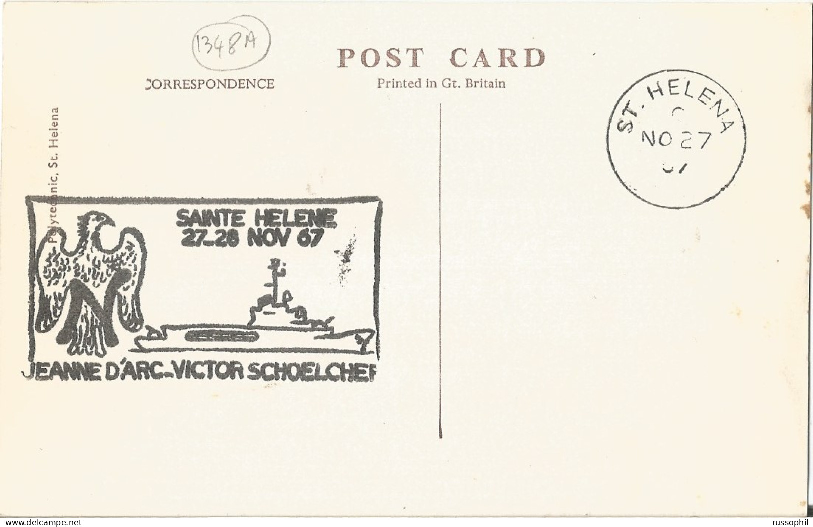 ST HELENA - LONGWOOD OLD HOUSE - PUB. POLYTECHNIC, ST  HELENA REF #3 - FRENCH WAR SHIP " JEANNE D'ARC " - 1967 - Santa Helena
