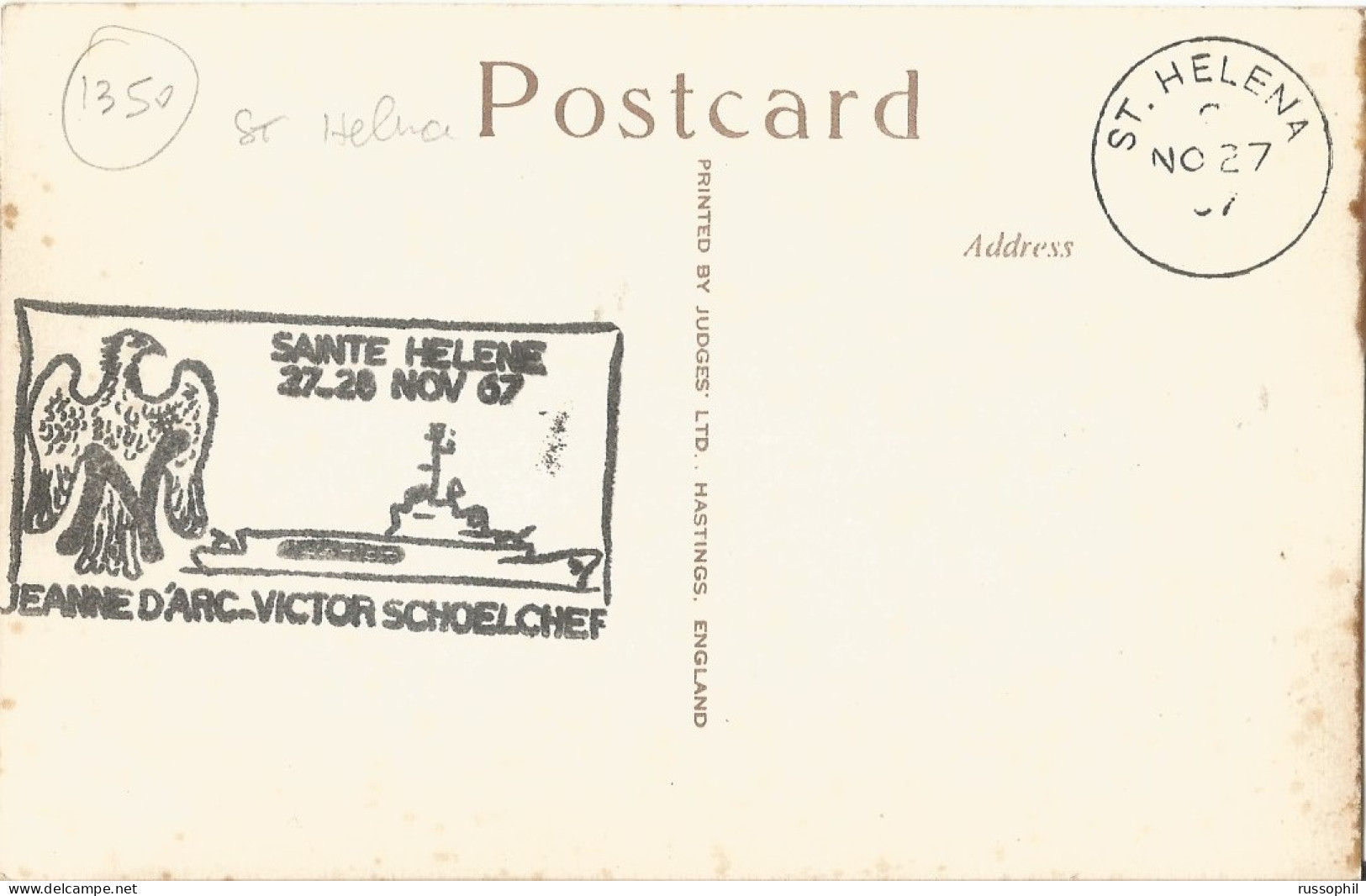 ST HELENA - BRIARS PAVILION AND HEART SHAPE - PUB. JUDGES LTD, HASTINGSREF #13 - FRENCH WAR SHIP " JEANNE D'ARC " - 1967 - Santa Helena