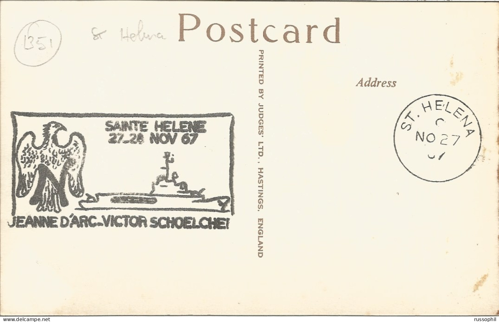 ST HELENA - UPPER JAMESTOWN - PUB. JUDGES LTD, HASTINGSREF #4  - FRENCH WAR SHIP " JEANNE D'ARC " - 1967 - Sint-Helena